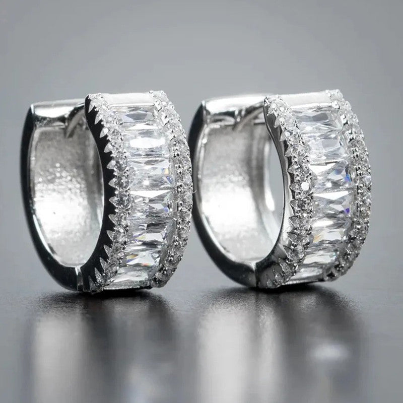 Silver Plated Anti Tarnish American Diamond Studded Contemporary Hoop Earrings