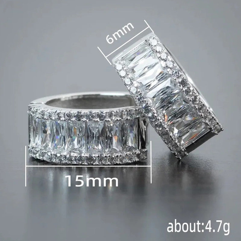 Silver Plated Anti Tarnish American Diamond Studded Contemporary Hoop Earrings