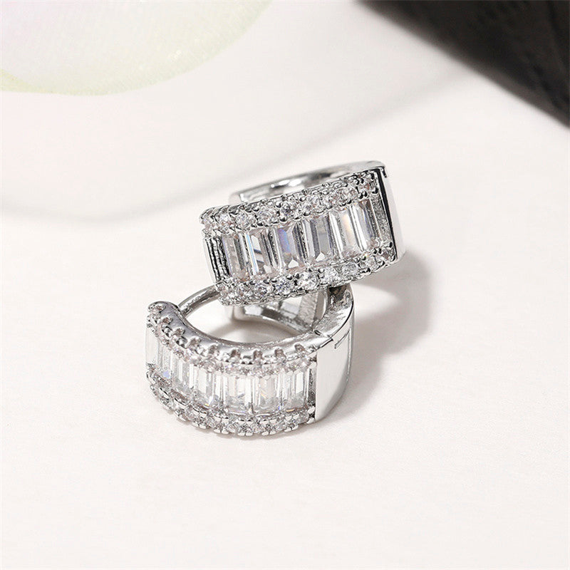 Silver Plated Anti Tarnish American Diamond Studded Contemporary Hoop Earrings