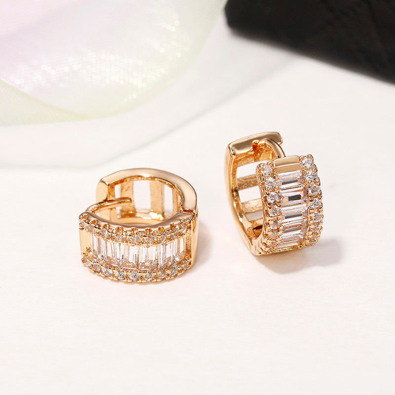 Gold Plated American Diamond Studded Contemporary Hoop Earrings