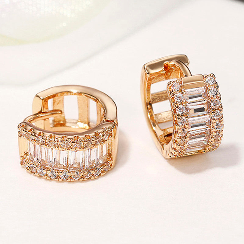 Gold Plated American Diamond Studded Contemporary Hoop Earrings