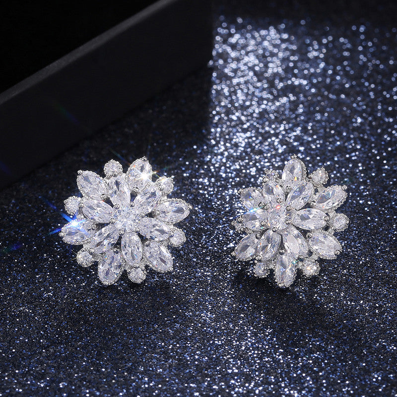 Silver Plated Anti Tarnish American Diamond Studded Silver Floral Silver Stud Earrings