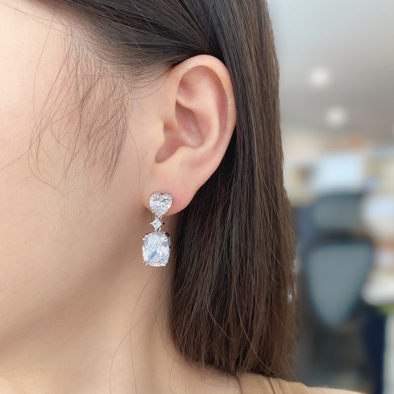 Silver Plated Anit Tarnish American Diamond Studded Silver Heart inspired Crushed Ice Cut Drop Earrings