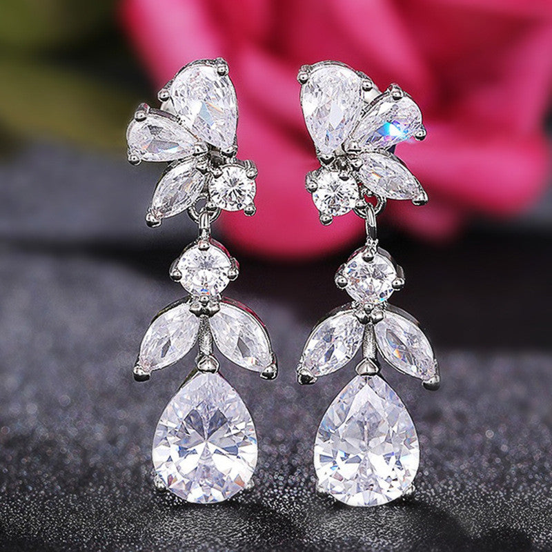 Silver Plated American Diamond Contemporary Crushed Ice Cut Drop Earrings