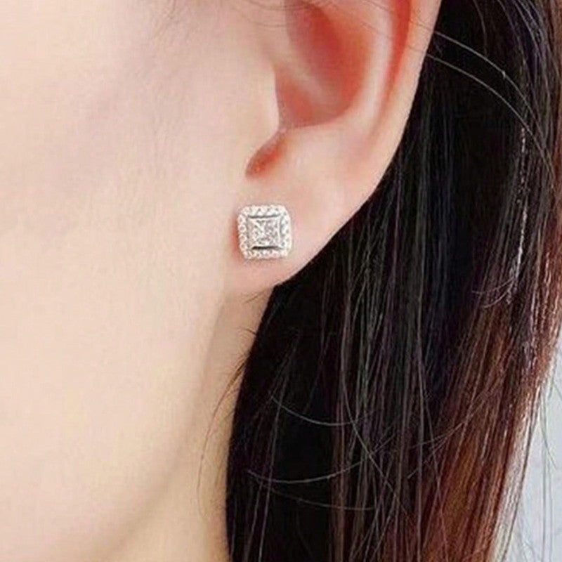 Silver Plated American Diamond Contemporary Crushed Ice Cut Stud Earrings