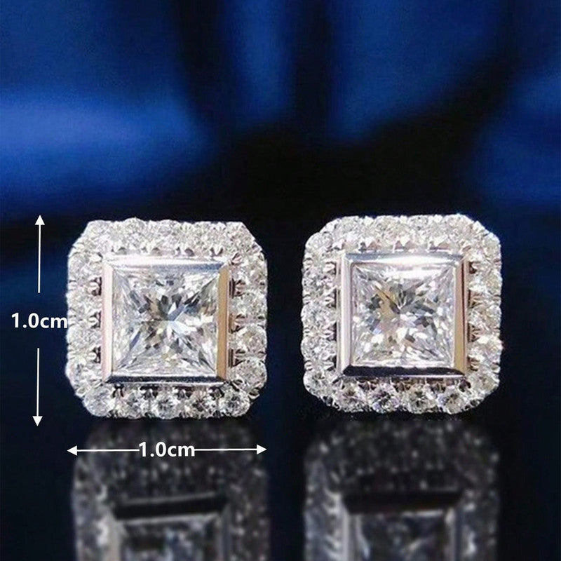 Silver Plated American Diamond Contemporary Crushed Ice Cut Stud Earrings