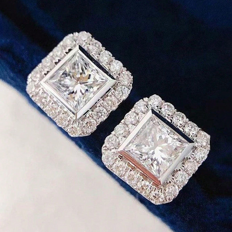 Silver Plated American Diamond Contemporary Crushed Ice Cut Stud Earrings
