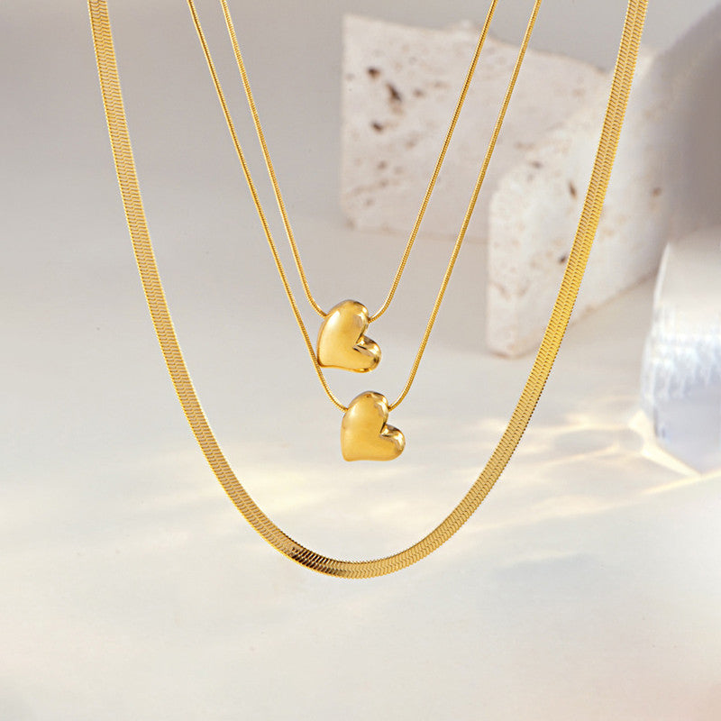 Gold-Plated Anti Tarnish Heart Themed Layered Necklace