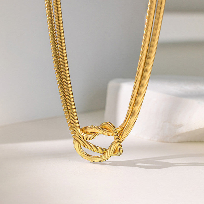 Gold-Plated Anti Tarnish Knotted Chain Layered Necklace