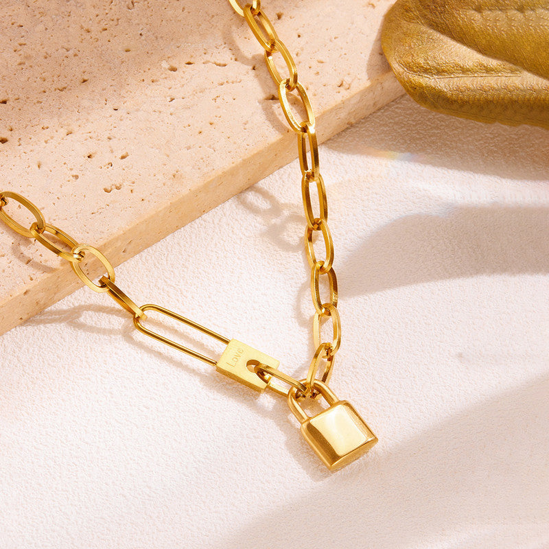 Gold-Plated Anti Tarnish Lock Inspired Rope Chain Necklace