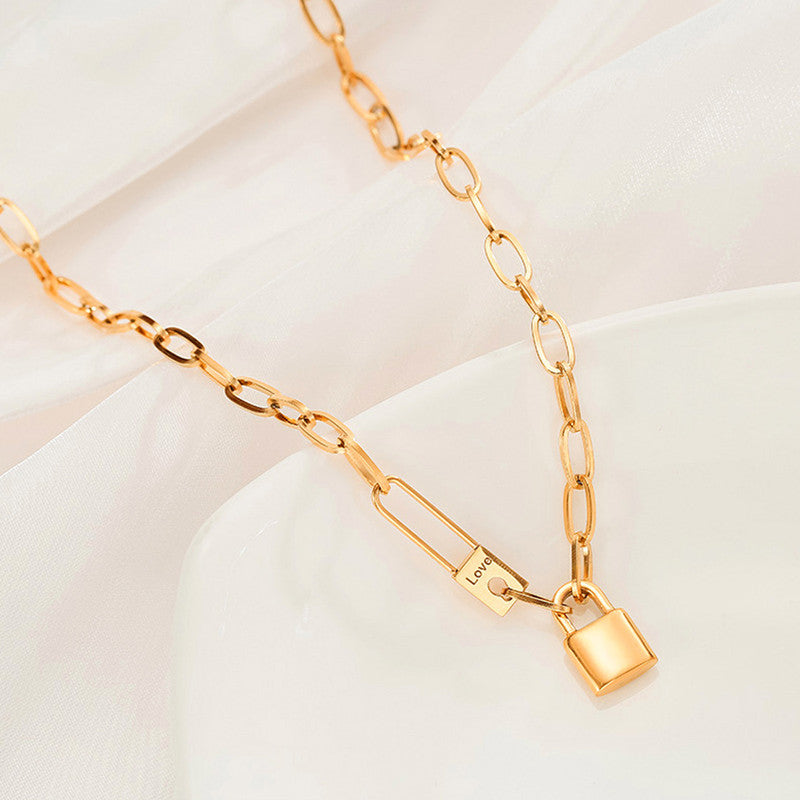 Gold-Plated Anti Tarnish Lock Inspired Rope Chain Necklace