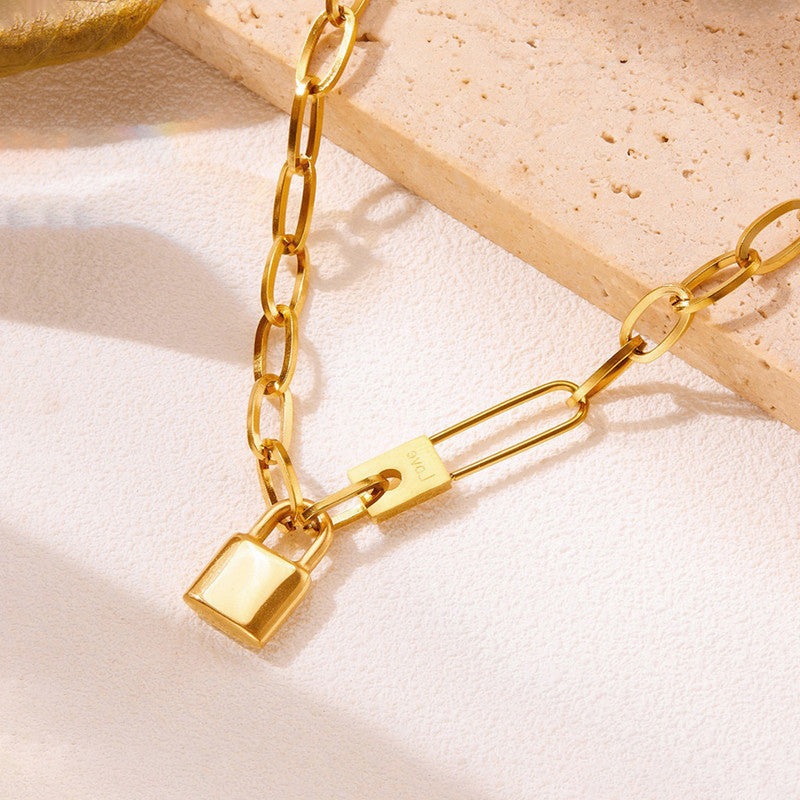 Gold-Plated Anti Tarnish Lock Inspired Rope Chain Necklace