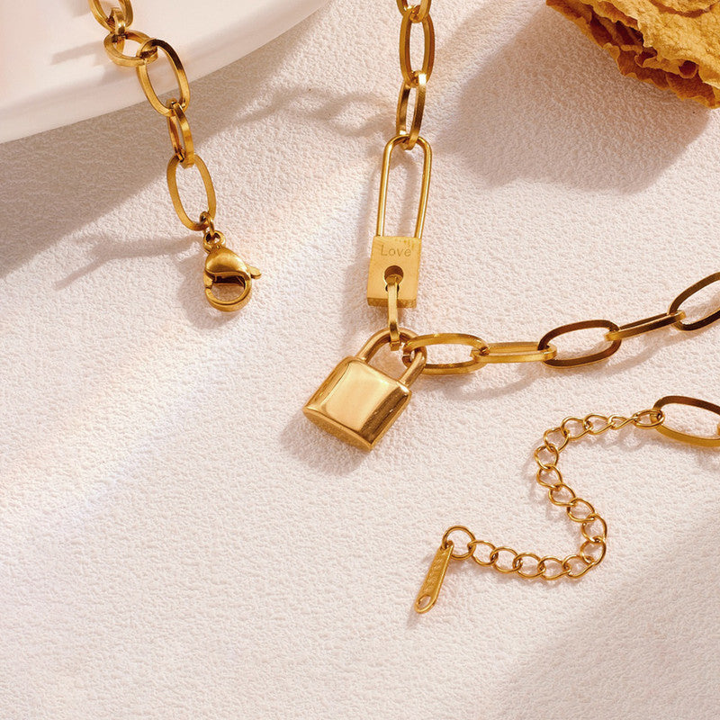 Gold-Plated Anti Tarnish Lock Inspired Rope Chain Necklace