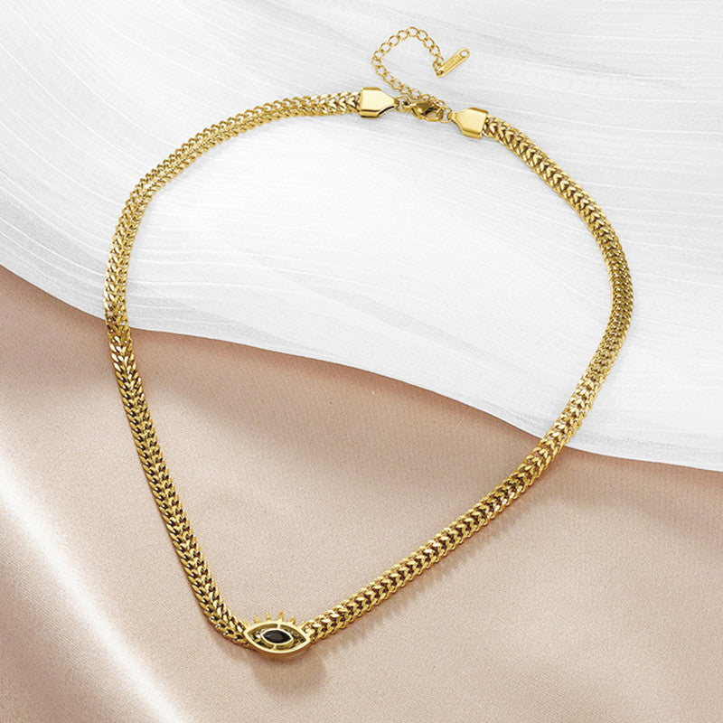 Gold Plated Stainless Steel Anti Tarnish Evil Eye themed Black CZ Necklace For Women