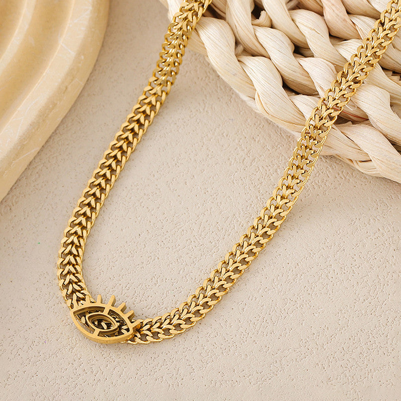 Gold Plated Stainless Steel Anti Tarnish Evil Eye themed Black CZ Necklace For Women