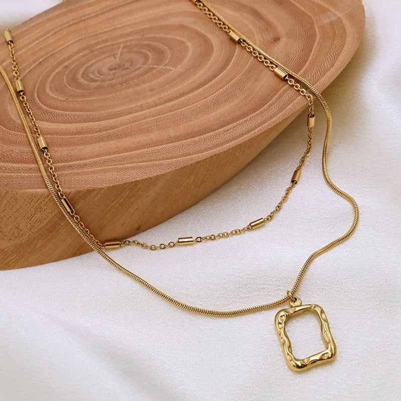 Gold Plated Stainless Steel Anti Tarnish Dual Strand Geometric Necklace For Women