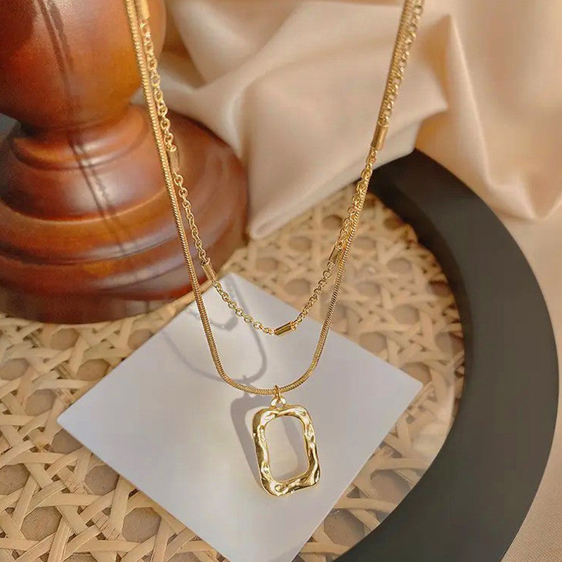 Gold Plated Stainless Steel Anti Tarnish Dual Strand Geometric Necklace For Women