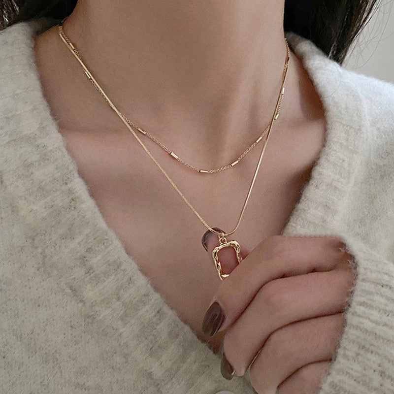 Gold Plated Stainless Steel Anti Tarnish Dual Strand Geometric Necklace For Women