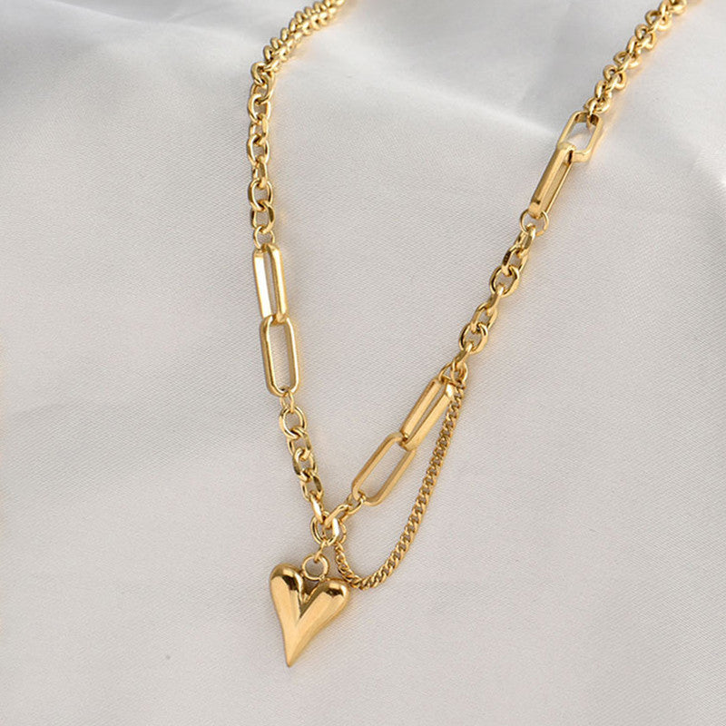 Gold Plated Stainless Steel Anti Tarnish Heart Themed Rope Chain Necklace For Women