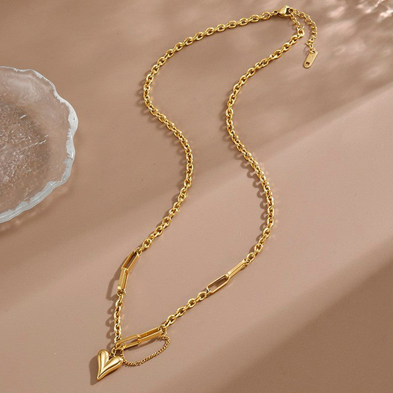 Gold Plated Stainless Steel Anti Tarnish Heart Themed Rope Chain Necklace For Women