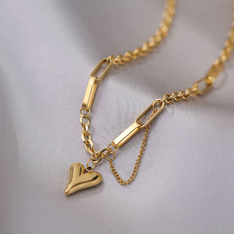 Gold Plated Stainless Steel Anti Tarnish Heart Themed Rope Chain Necklace For Women