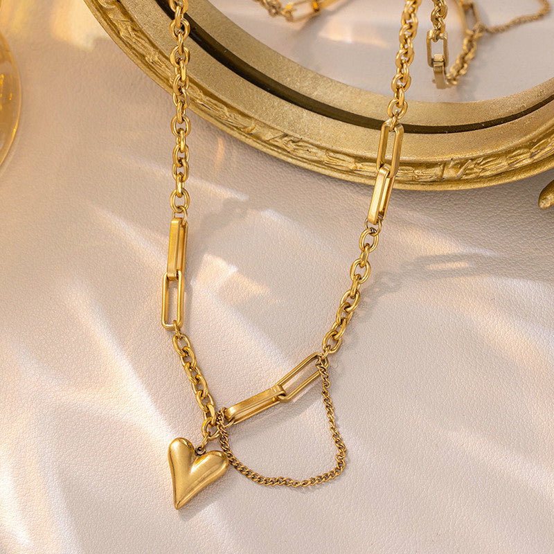 Gold Plated Stainless Steel Anti Tarnish Heart Themed Rope Chain Necklace For Women