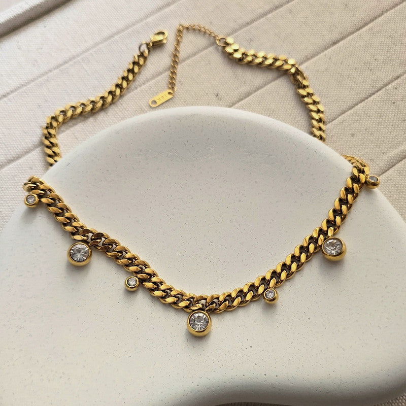 Gold Plated Stainless Steel Anti Tarnish Crystal Accents Dainty Necklace For Women