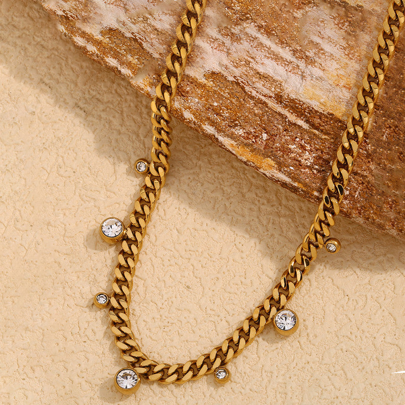 Gold Plated Stainless Steel Anti Tarnish Crystal Accents Dainty Necklace For Women
