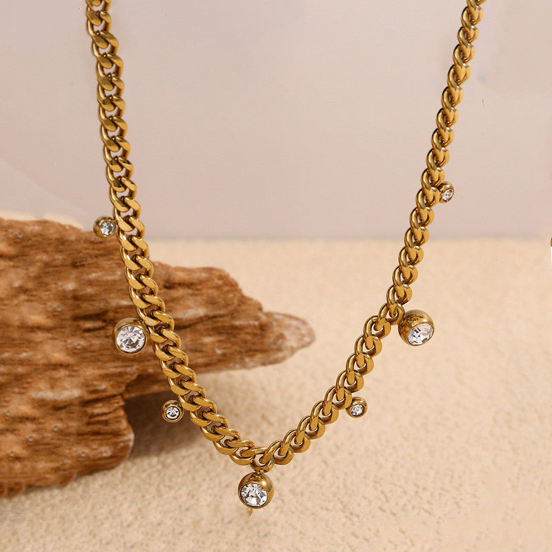 Gold Plated Stainless Steel Anti Tarnish Crystal Accents Dainty Necklace For Women