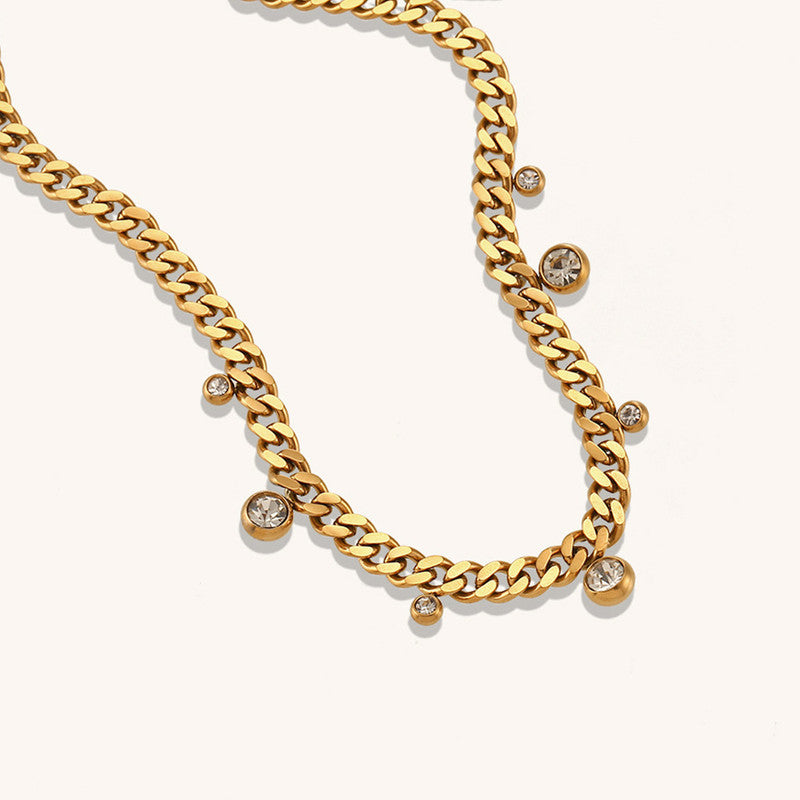 Gold Plated Stainless Steel Anti Tarnish Crystal Accents Dainty Necklace For Women