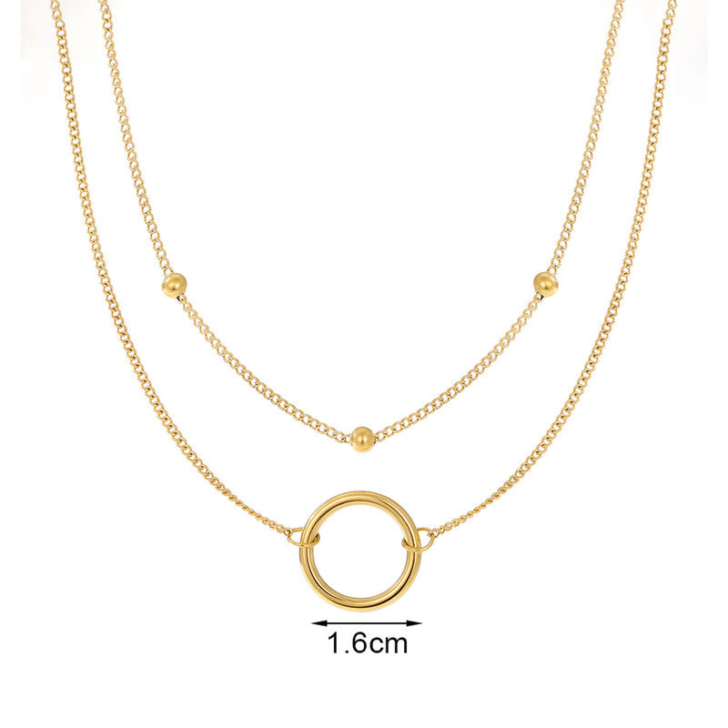 Gold Plated Stainless Steel Anti Tarnish Dual Layered Chain Hoop Pendant Necklace
