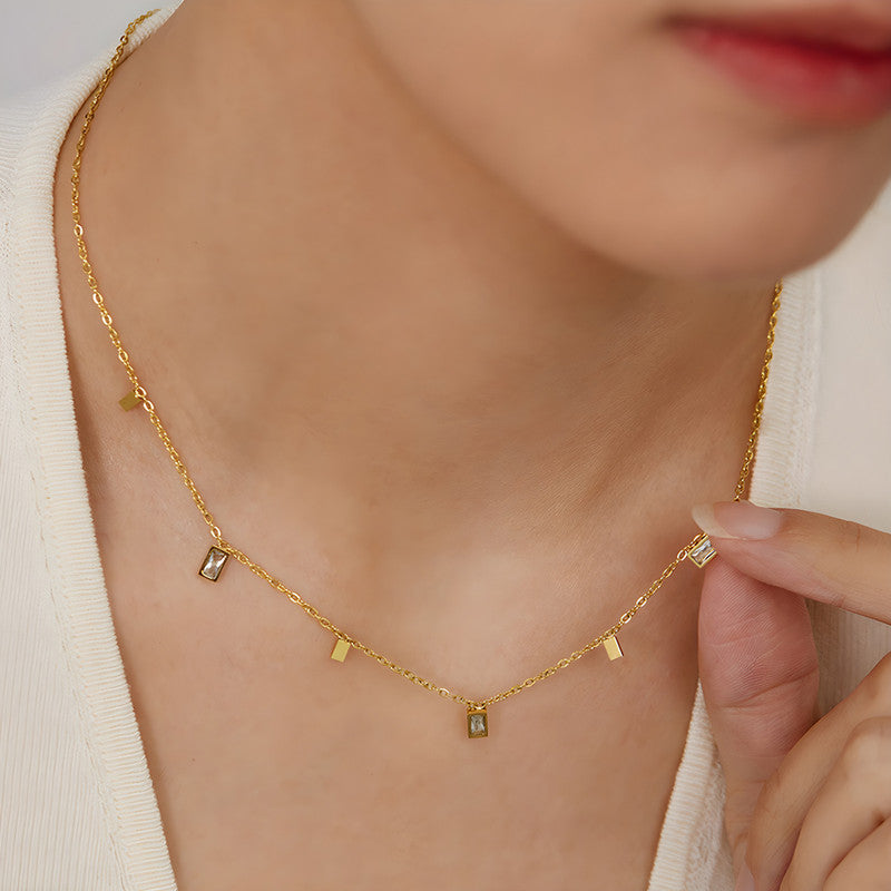 Gold Plated Stainless Steel Anti Tarnish Gold-Toned Geometric Necklace For Women