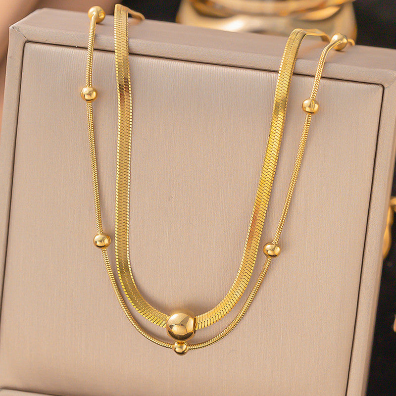 Gold Plated Stainless Steel Anti Tarnish Snake chain Geometric Necklace For Women