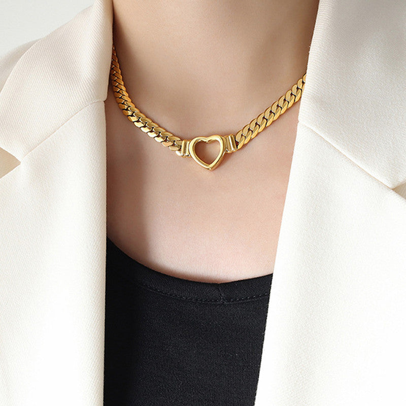Gold Plated Stainless Steel Anti Tarnish Heart Themed Necklace