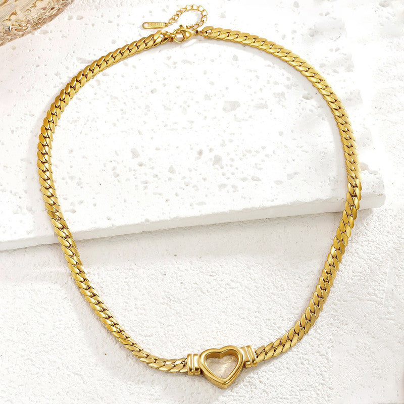 Gold Plated Stainless Steel Anti Tarnish Heart Themed Necklace