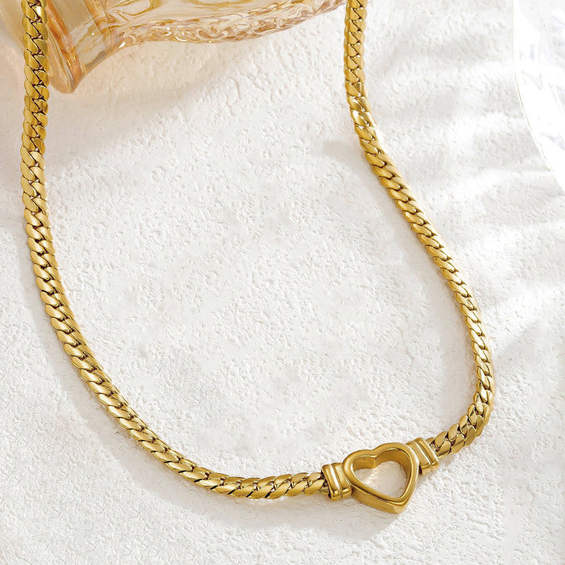 Gold Plated Stainless Steel Anti Tarnish Heart Themed Necklace