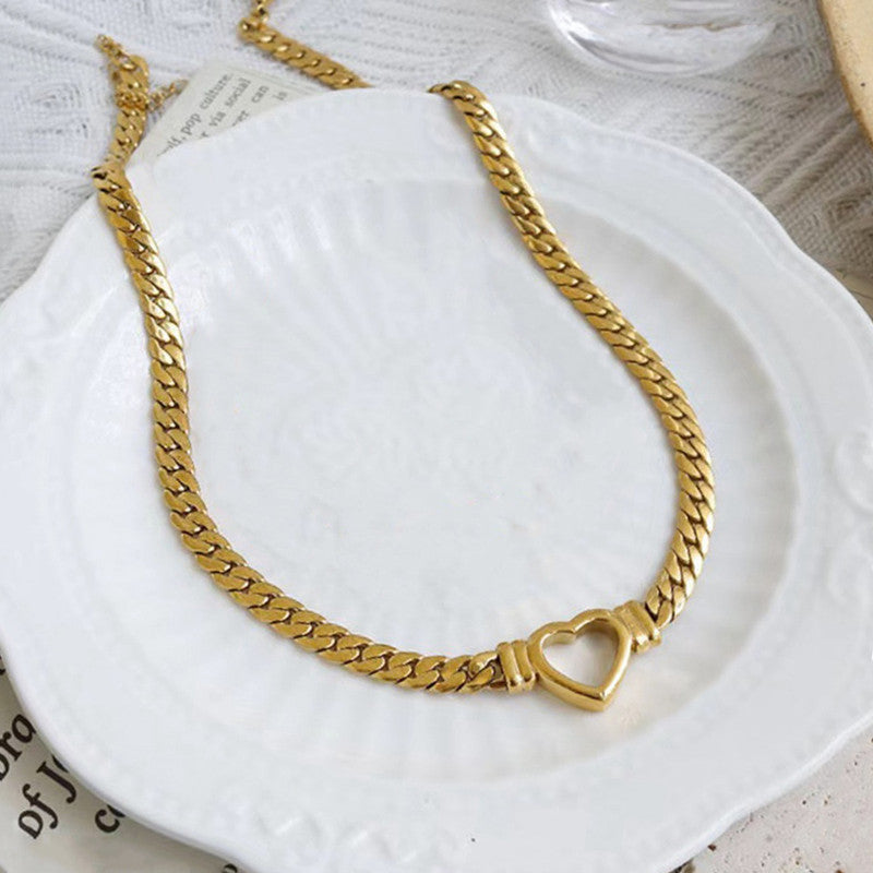 Gold Plated Stainless Steel Anti Tarnish Heart Themed Necklace