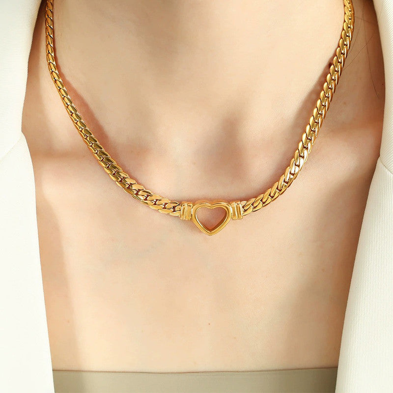 Gold Plated Stainless Steel Anti Tarnish Heart Themed Necklace