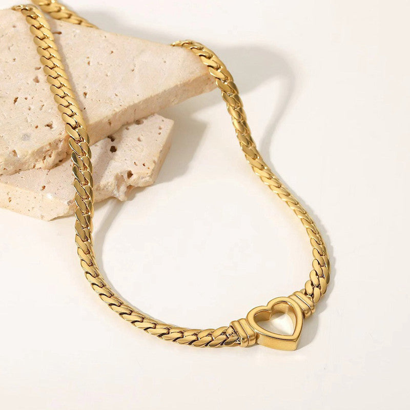 Gold Plated Stainless Steel Anti Tarnish Heart Themed Necklace