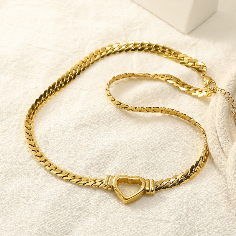 Gold Plated Stainless Steel Anti Tarnish Heart Themed Necklace