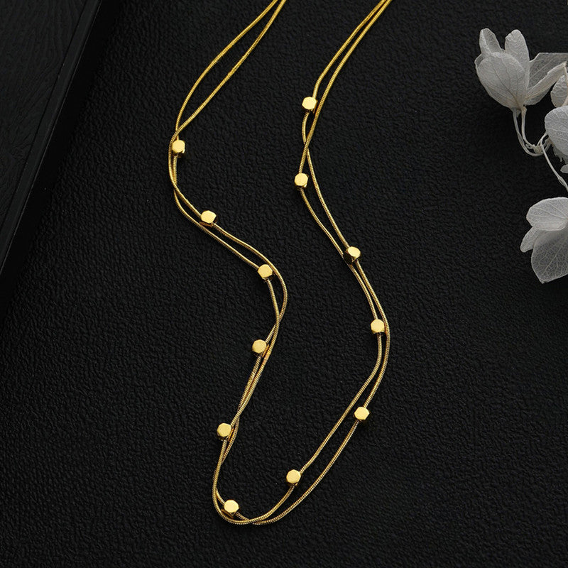 Gold Plated Stainless Steel Anti-Tarnish Geometric Dual Strand Necklace