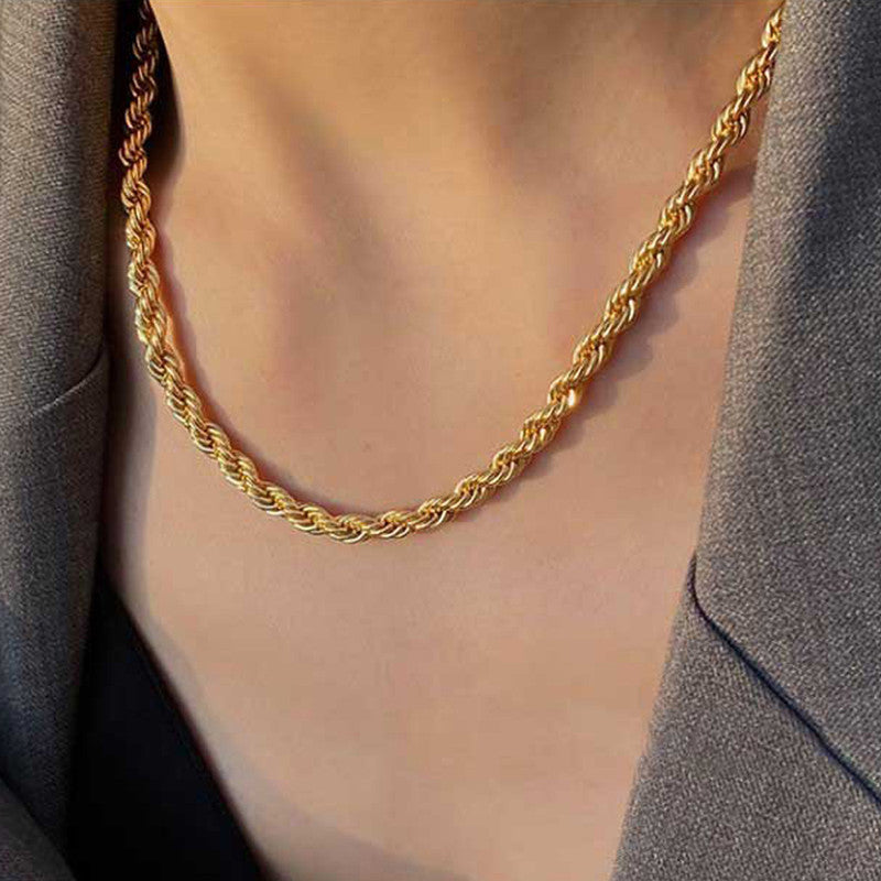 Gold Plated Stainless Steel Anti Tarnish Twisted Chain Necklace