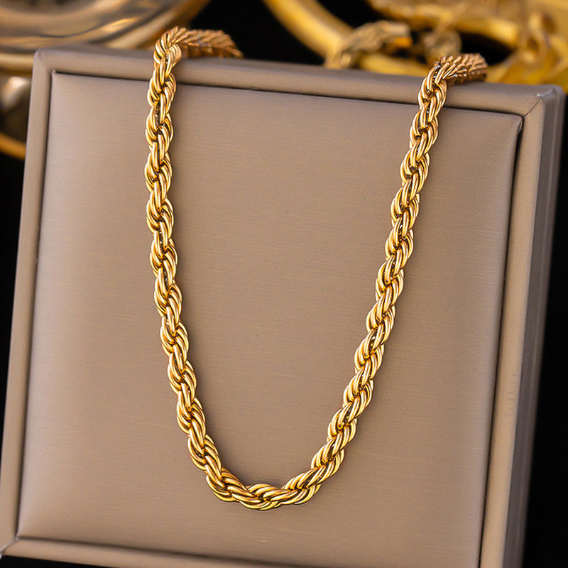 Gold Plated Stainless Steel Anti Tarnish Twisted Chain Necklace