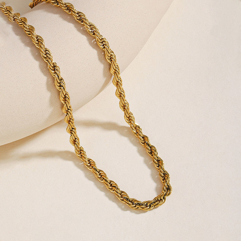 Gold Plated Stainless Steel Anti Tarnish Twisted Chain Necklace