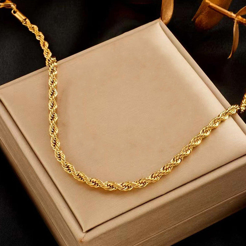 Gold Plated Stainless Steel Anti Tarnish Twisted Chain Necklace