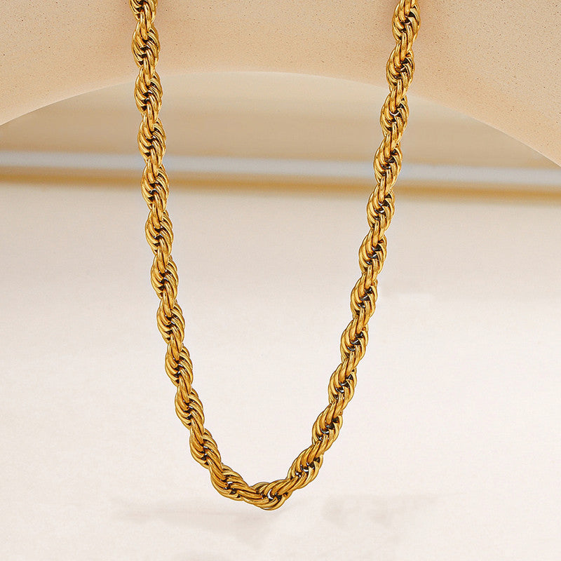Gold Plated Stainless Steel Anti Tarnish Twisted Chain Necklace