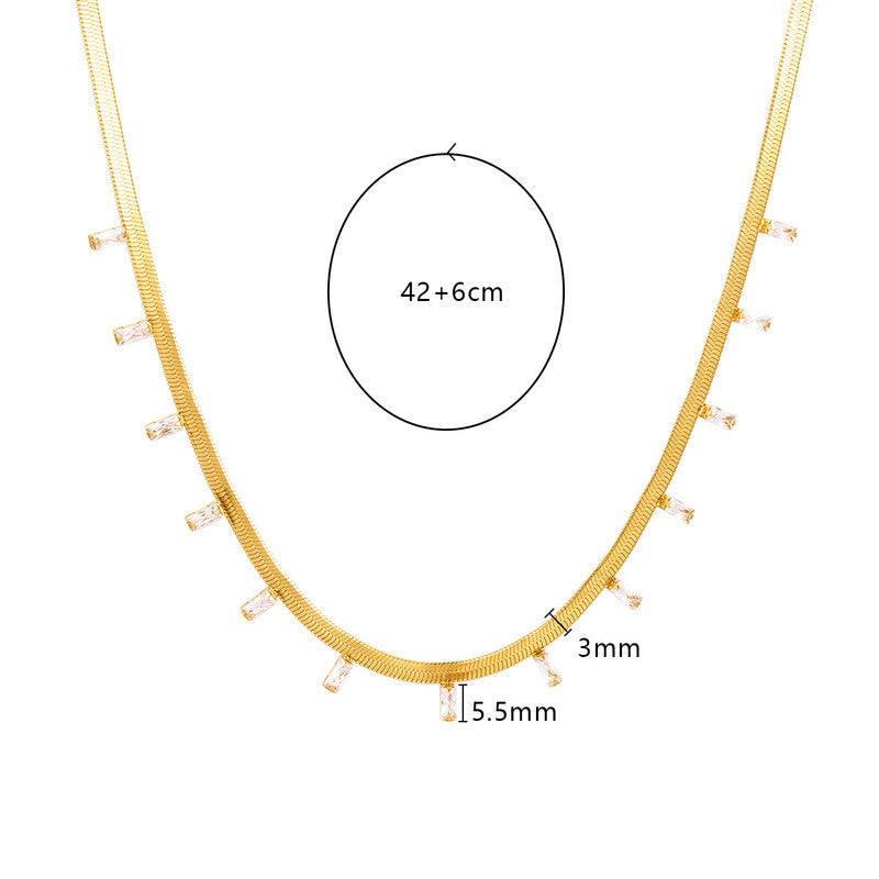 Gold Plated Stainless Steel Anti Tarnish Snake Chain Gold Stone Studded Necklace
