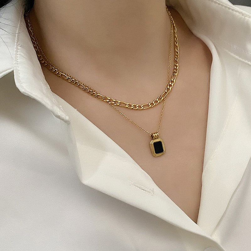 Gold Plated Stainless Steel Anti-Tarnish Geometric Dual Strand Necklace