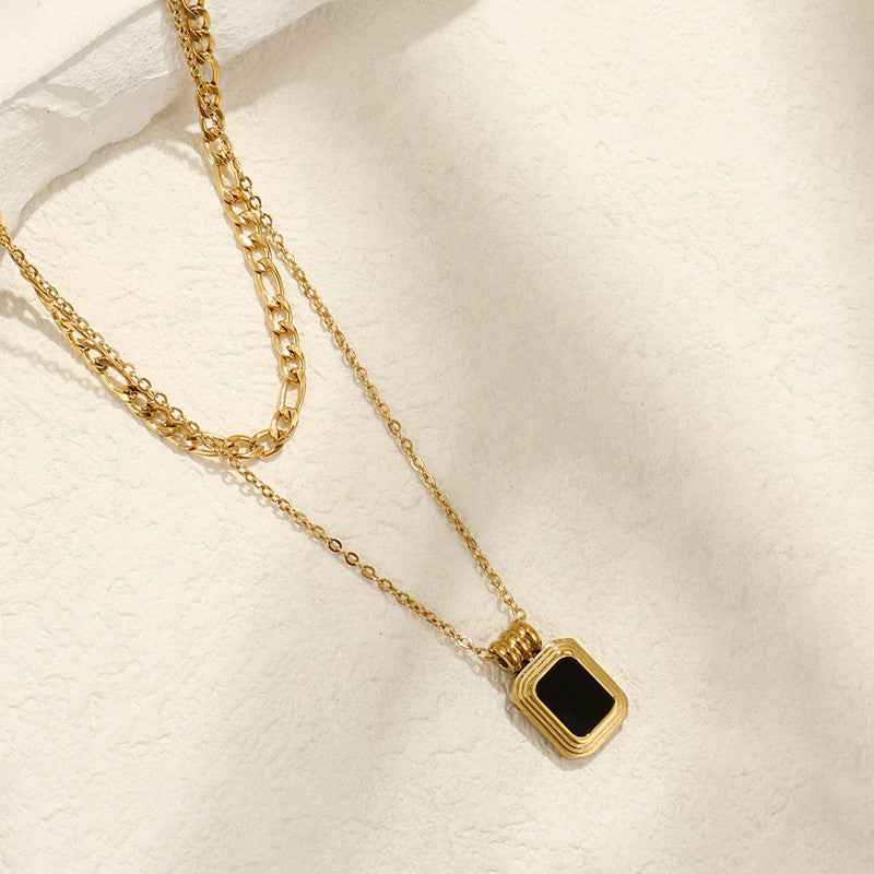 Gold Plated Stainless Steel Anti-Tarnish Geometric Dual Strand Necklace