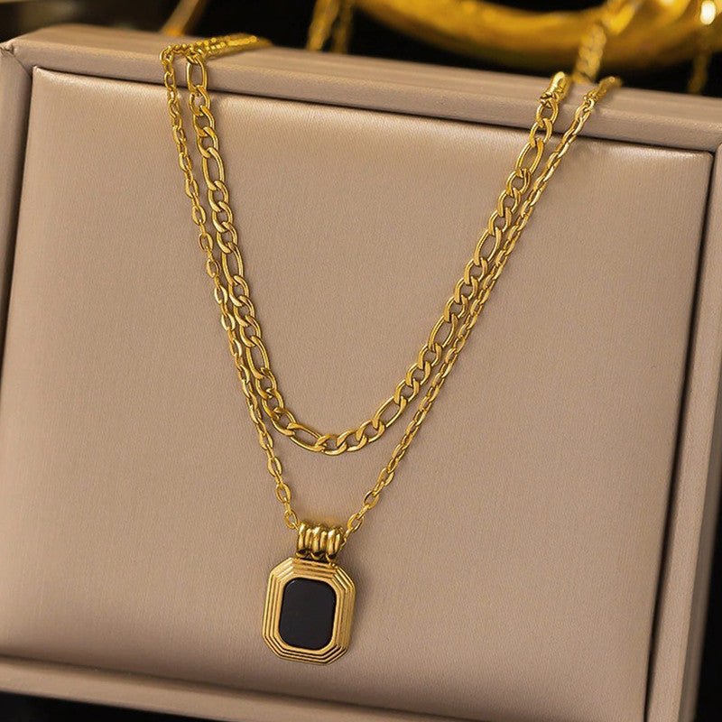 Gold Plated Stainless Steel Anti-Tarnish Geometric Dual Strand Necklace